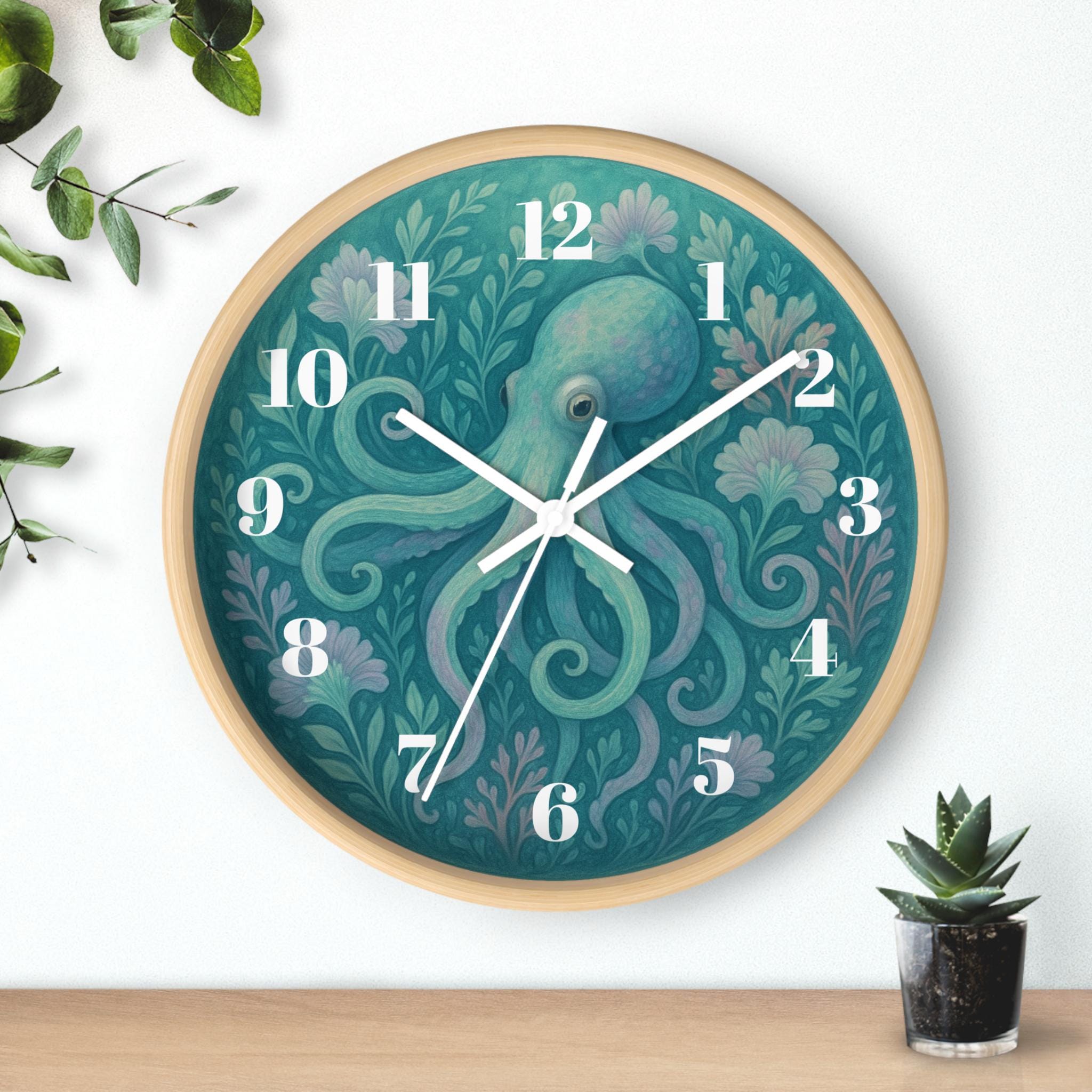 Wall clock with a refreshing teal octopus design